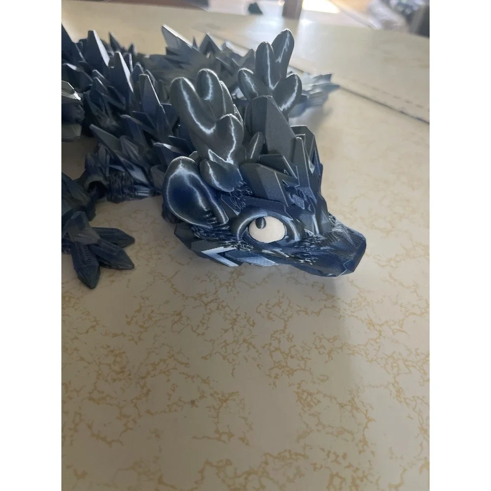 3D Printed Articulated Crystal Winged Dragon Fidget Toy‎ Blue Flexible Decor